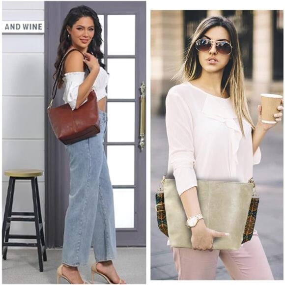 Hobo Bags Vegan Leather Crossbody Bag Guitar Strap Shoulder Purses with Zipper - Picture 2 of 6